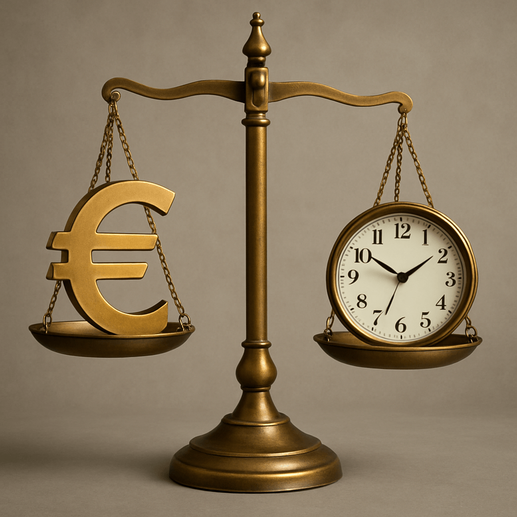salaire minimum 2024 en hôtellerie-restauration : une balance avec d'un côté le temps et de l'autre l'argent