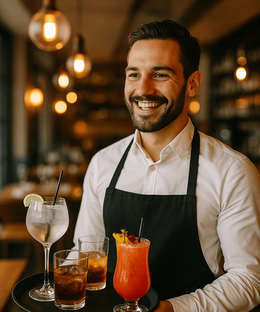 métier de limonadier : un limonadier porte plusieurs cocktails
