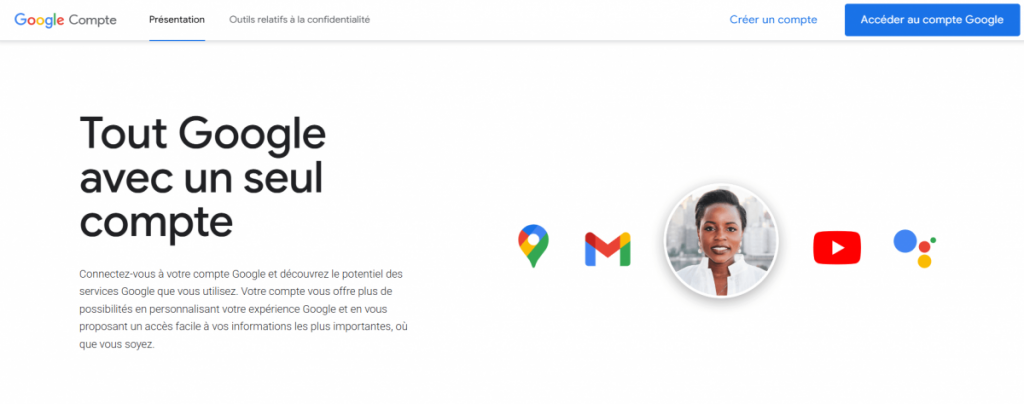 copie d'écran d'une création de compte chez Google