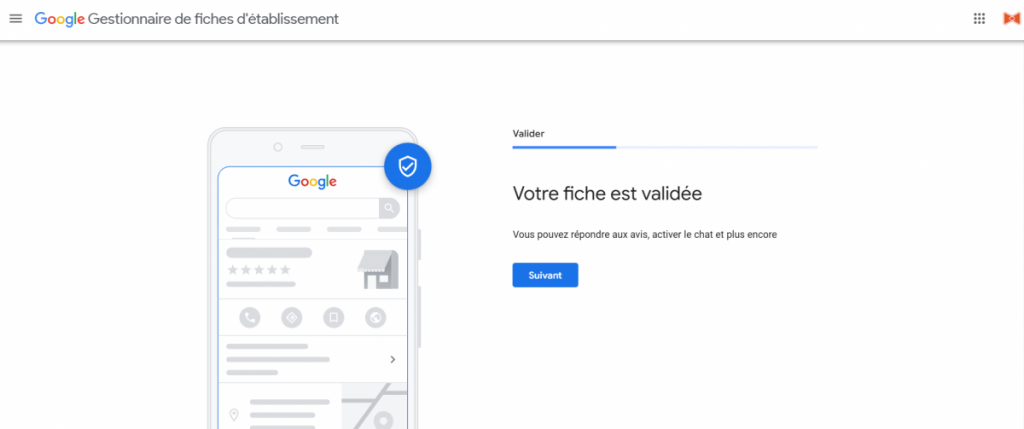 copie d'écran de la fiche google my business établissement validée