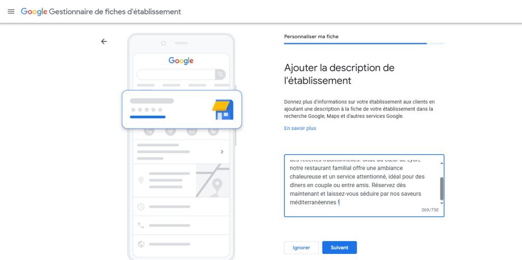 ajouter une touche personnalisée à son établissement en rajoutant un descriptif
