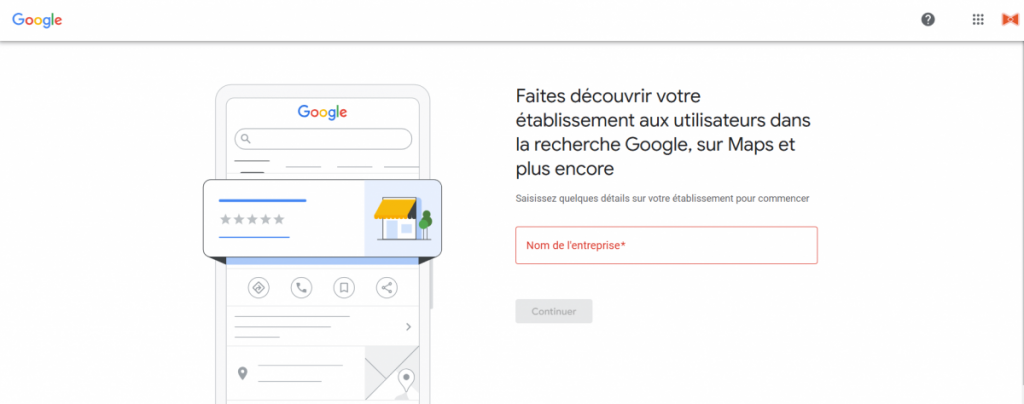 copie d'écran de l'inscription de votre établissement sur google my business