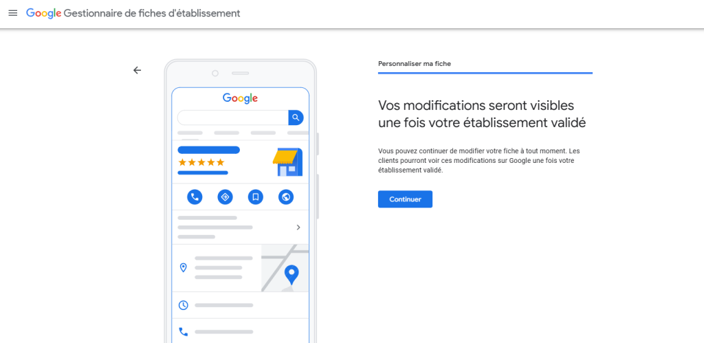 validation de la fiche établissement google maps