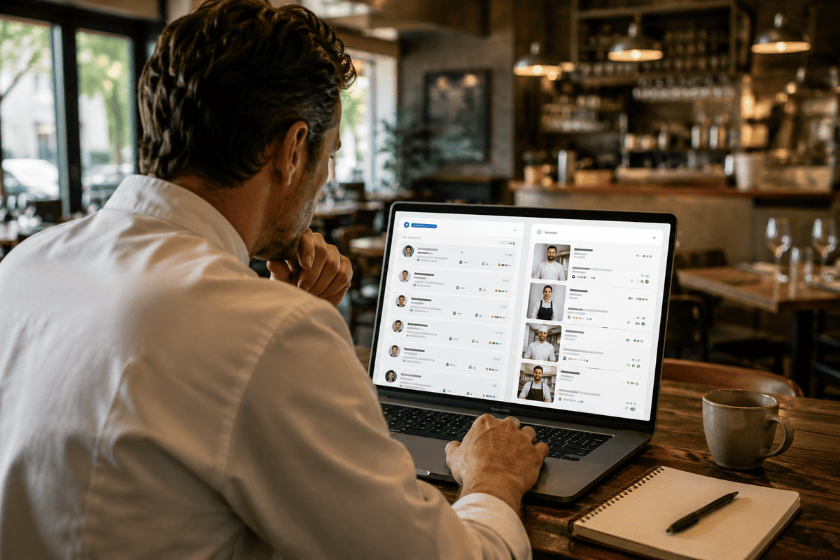 Indeed ou Restaff : un restaurateur regarde les différences sur son ordinateur